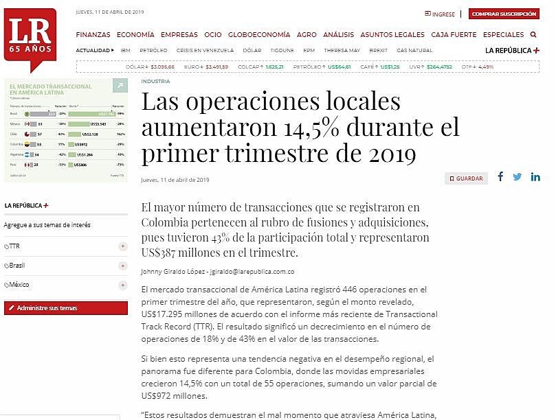 Las operaciones locales aumentaron 14,5% durante el primer trimestre de 2019